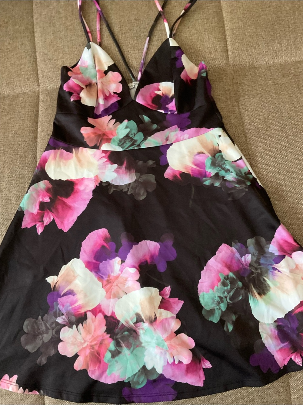 Charlotte Russe Black Floral Mini Dress with Pink and Mint Accents
